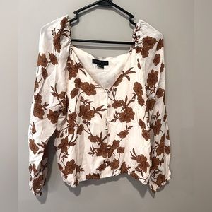 Sanctuary brown floral long sleeve blouse, size M